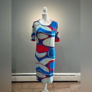 Red/Blue Lularoe S/S Midi Dress Size L EUC